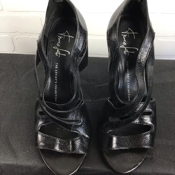 FRANCO Sarto black heels pumps genuine leather cossed front straps sexy size 6 - Picture 2 of 10